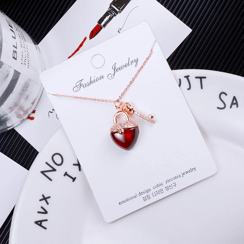 YUN RUO микро проложить Циркон Сердце Ключ ожерелье колье розовое золото цвет