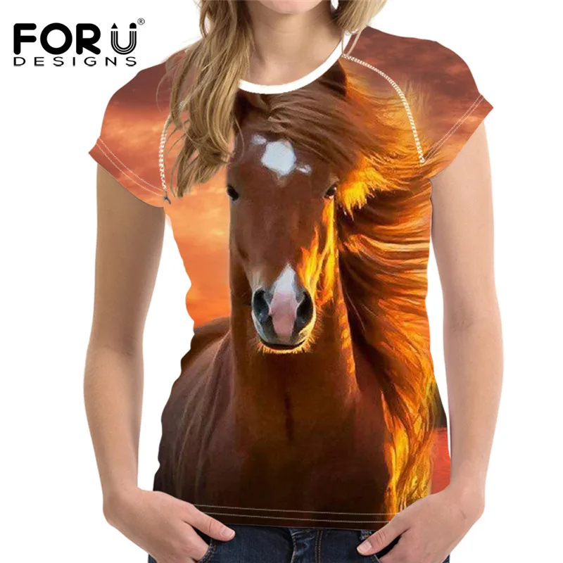 

Женская футболка с коротким рукавом FORUDESIGNS, летняя Удобная футболка в стиле Харадзюку С 3d-изображением животных, лошадей, 2019