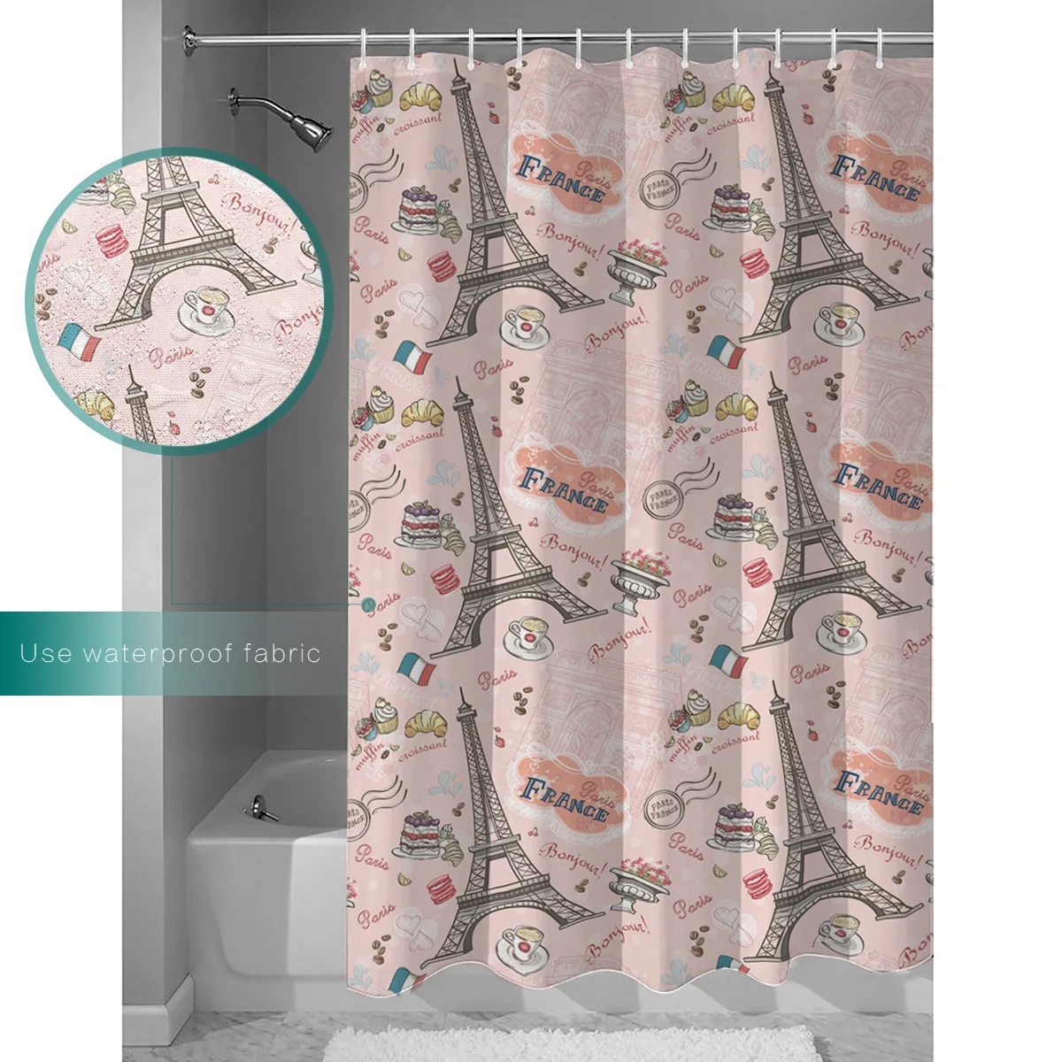 OURHouse розовая Парижская занавеска для ванной комнаты тканевые наборы Детская