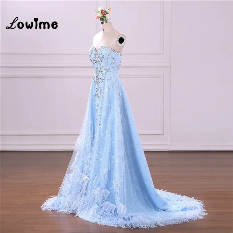 Feather Evening Dress Blue Prom Dresses Long Couture Vestidos Sweetheart Women Party Dress Formal Robe De Soiree Formal Gowns
