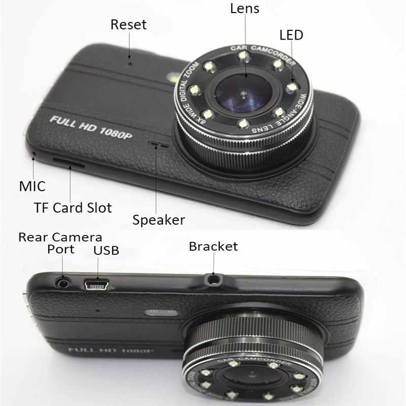 Автомобильный видеорегистратор 4 0 Full HD 1080P с двумя объективами заднего вида DashCam