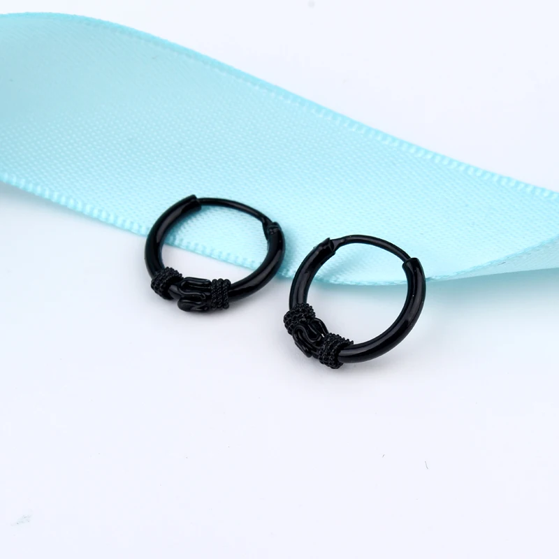 Маленькие круглые серьги Dayoff E591 в европейском стиле с черным покрытием |