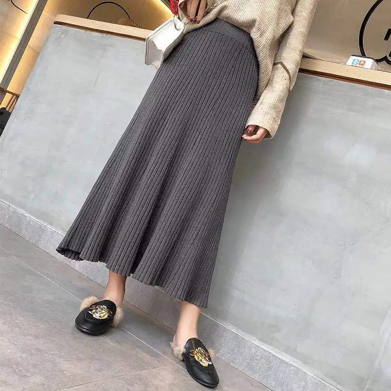 

women's clothing 2019 new arrival women casual A-line bust skirts women fashion knitted leated skirt 2 colors
