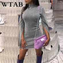 WTAB водолазка повседневное зимнее платье с разрезом женская