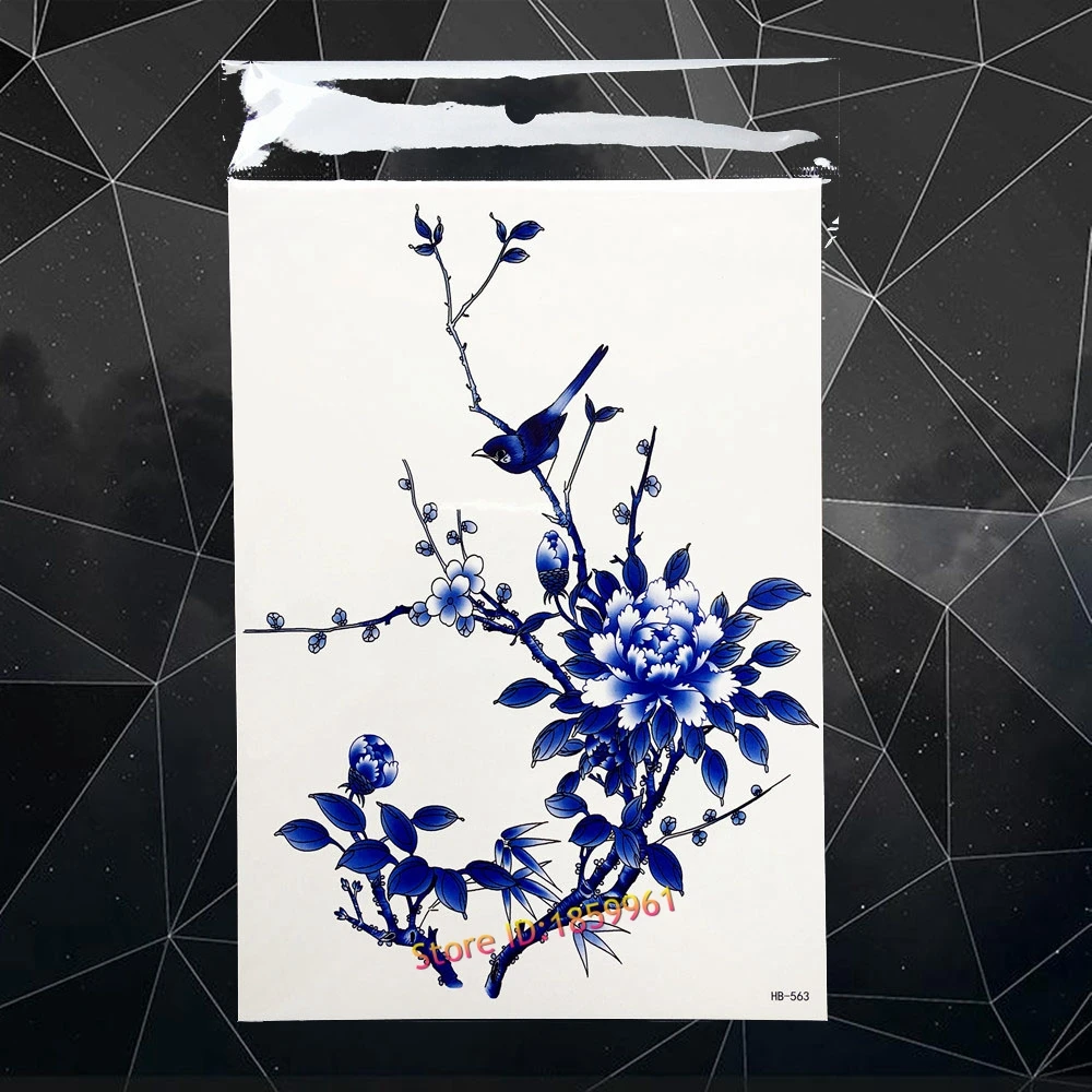 3D Поддельные Водонепроницаемый синий цветок пион временные татуировки Стикеры