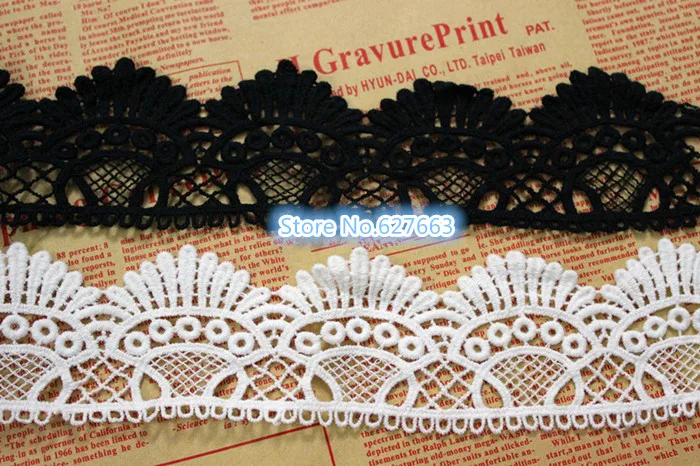 Кружевная ткань с вышивкой шириной 5 см черная Водорастворимая кружевная