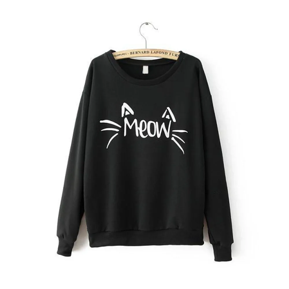 Autumn Charm Women Long Sleeve Sweatshirt MEOW Print Tops Jacket Coat Cozy Sweatshirt 2018 New THINKTHENDO