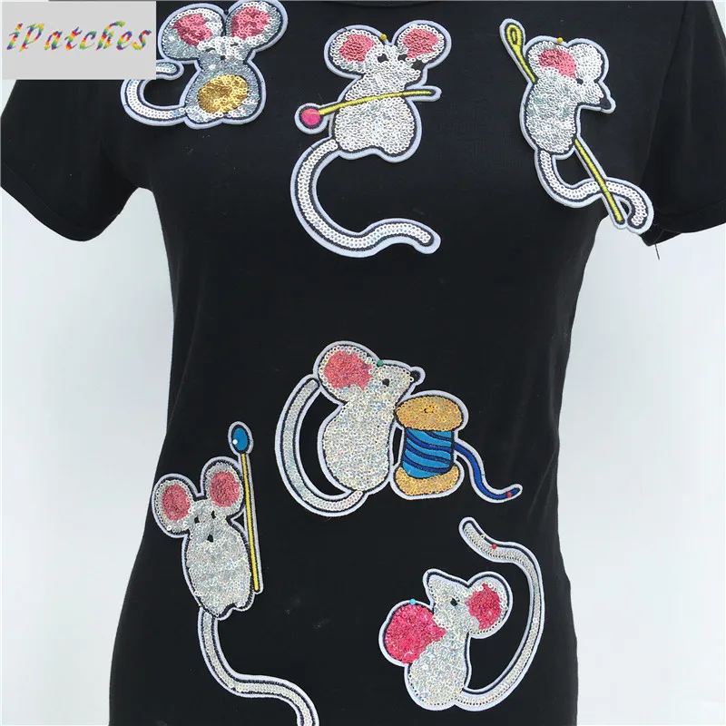 6 шт./компл. милый Блестящий патч в виде мыши железная аппликация для одежды сумки