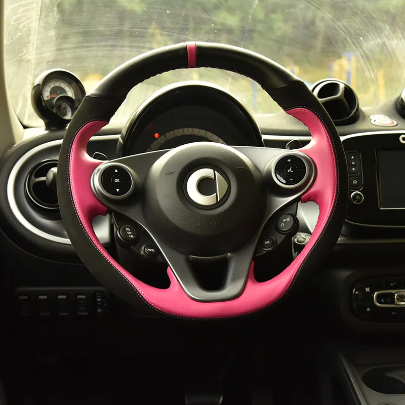 black pink Для smart 453 fortwo forfour автомобильный внутренний диаметр 38 см DIY натуральная кожа чехлы на руль аксессуары для стайлинга автомобилей - Название цвета: black pink