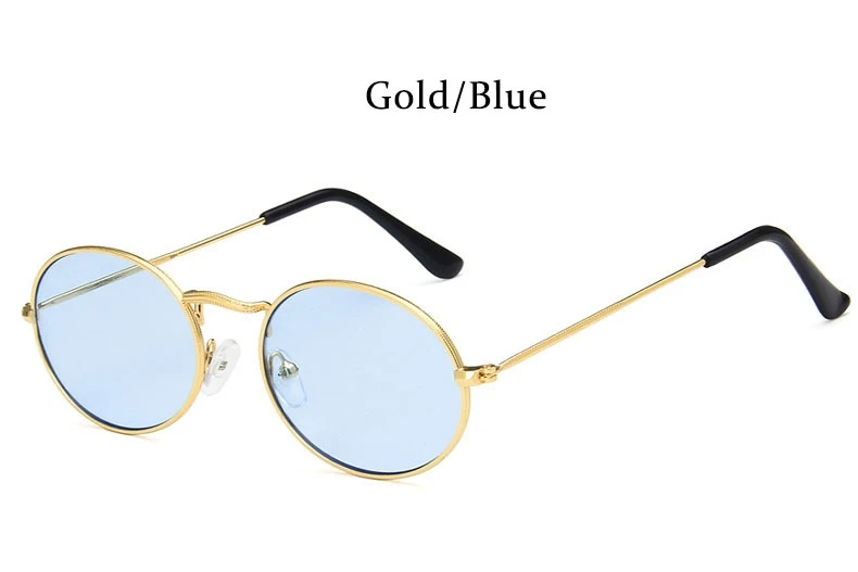 Gold Blue Красные круглые очки женские солнцезащитные очки овальные брендовые дизайнерские солнцезащитные очки для женщин винтажные женские солнцезащитные очки с металлической оправой - Цвет линз: Gold Blue