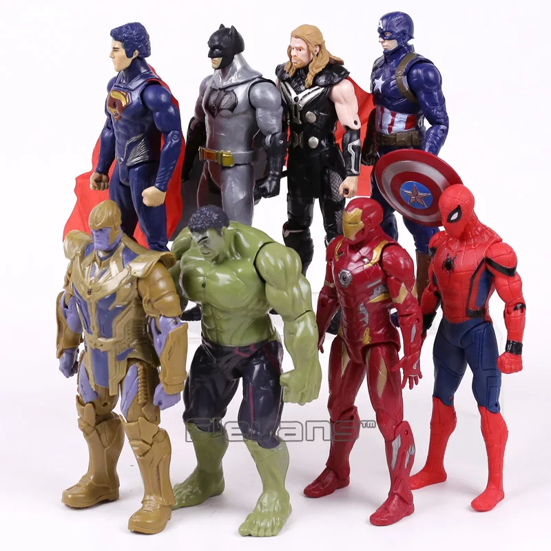 Marvel Super Heroes Железный человек паук Капитан Америка Тор, Халк танос ПВХ фигурки героев игрушечные лошадки подарок для мальчика 8 шт./компл. 16 см