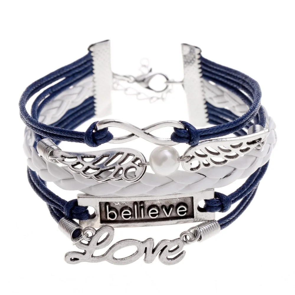 2016 синий плетеный крылья браслет бесконечность pulseira feminina bralseira мужскую ЛЮБОВЬ