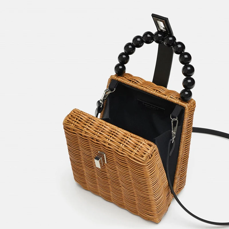 2019 брендовая Плетеная соломенная сумка с бусинами женская сумка-тоут летняя