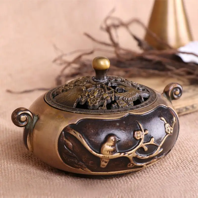 Элегантный Ретро ладан горелка цветок и птица узор полые поделки для домашнего