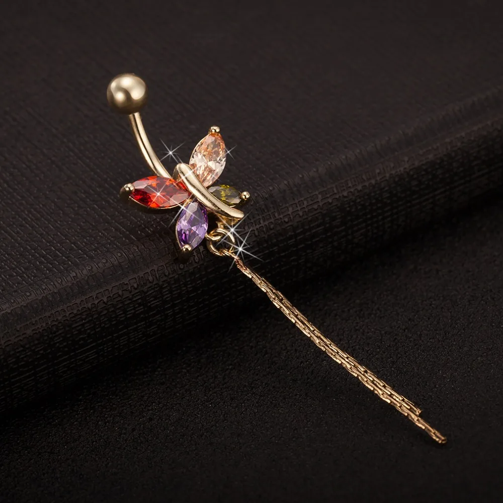 Женское кольцо для пирсинга живота со стрекозой 2 цвета|Украшения тела| |