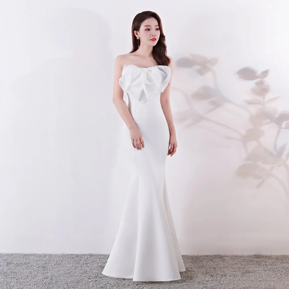 Женское платье-Русалка без бретелек белое платье-макси с бантом и юбкой-годе лето