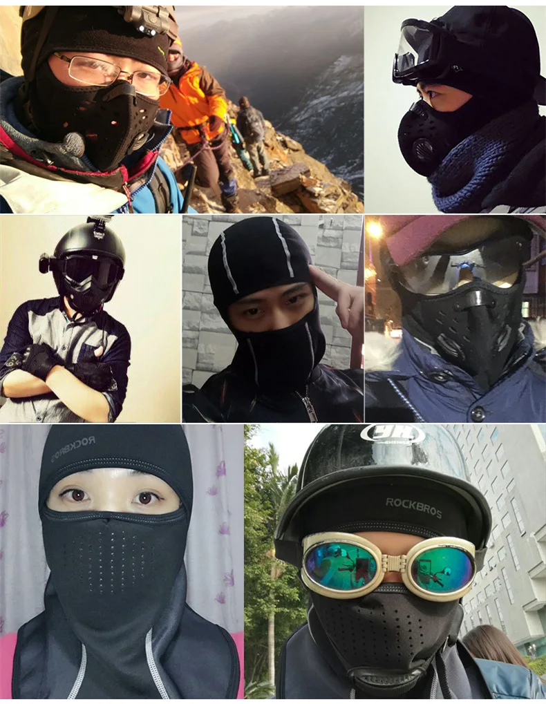 ROCKBROS лыжные нагрудники термо флисовая маска для лица лыжный шарф шапки для сноуборда плюс пылезащитные фильтры Зимний Велоспорт Кемпинг Балаклава
