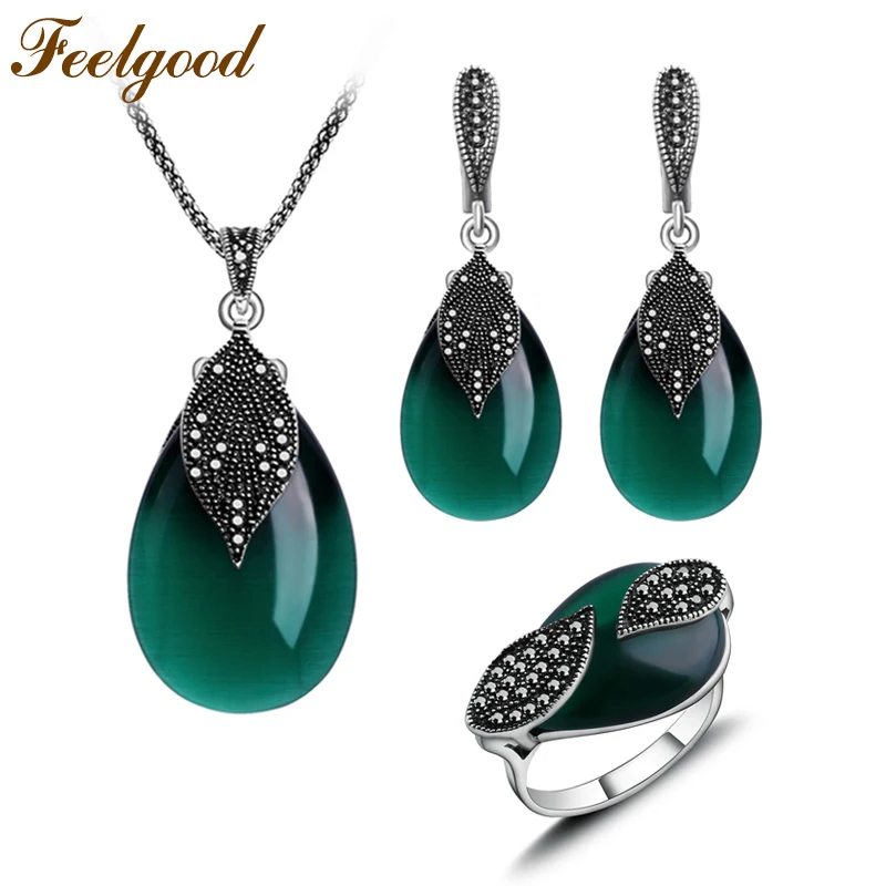 Feelgood набор ювелирных изделий Винтажный серебряный цвет модные капли воды