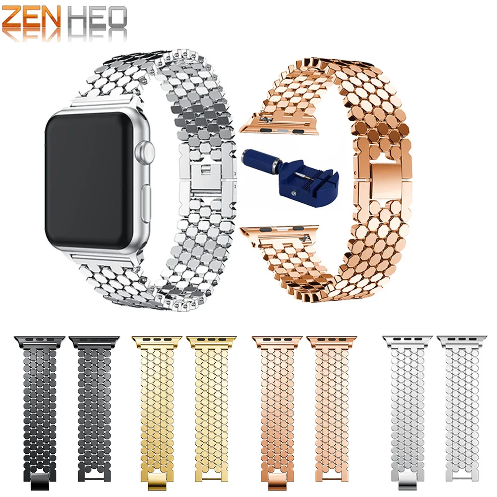 

For Apple watch Stainless steel link bracelet strap 42mm 38mm For iwatch 4 3 2 1 series bracelet wrist bands watchband with tool