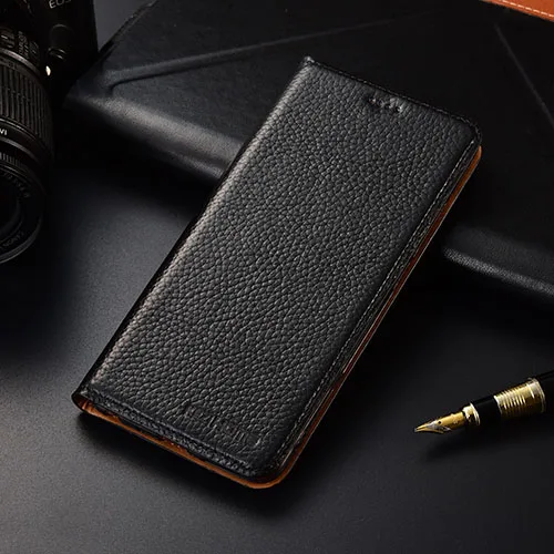 black Для Xiaomi Redmi Note 7 Чехол KEZiHOME личи Натуральная кожа флип Стенд кожаный чехол Капа для Redmi Note7 чехол для телефона s - Цвет: black