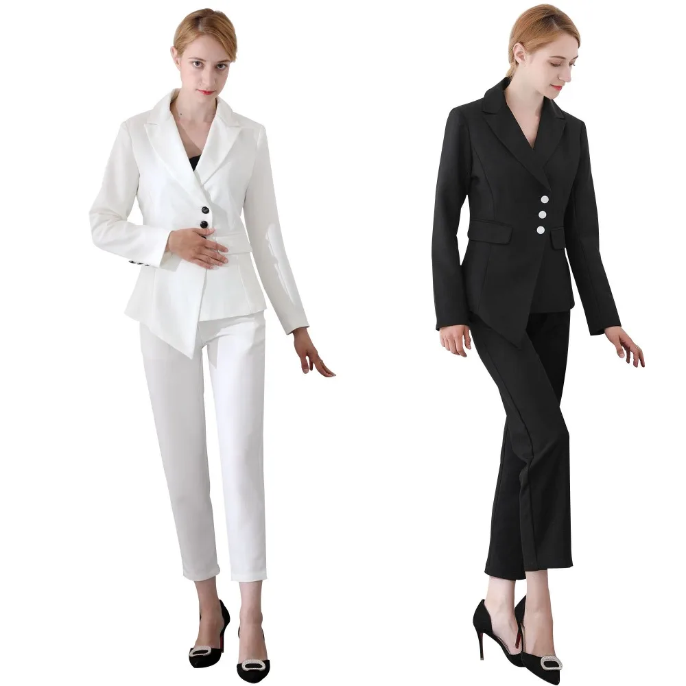 

Asymmetrical solid color women's suit suit new fashion oblique placket Slim small suit+nine pants office OL professional suit