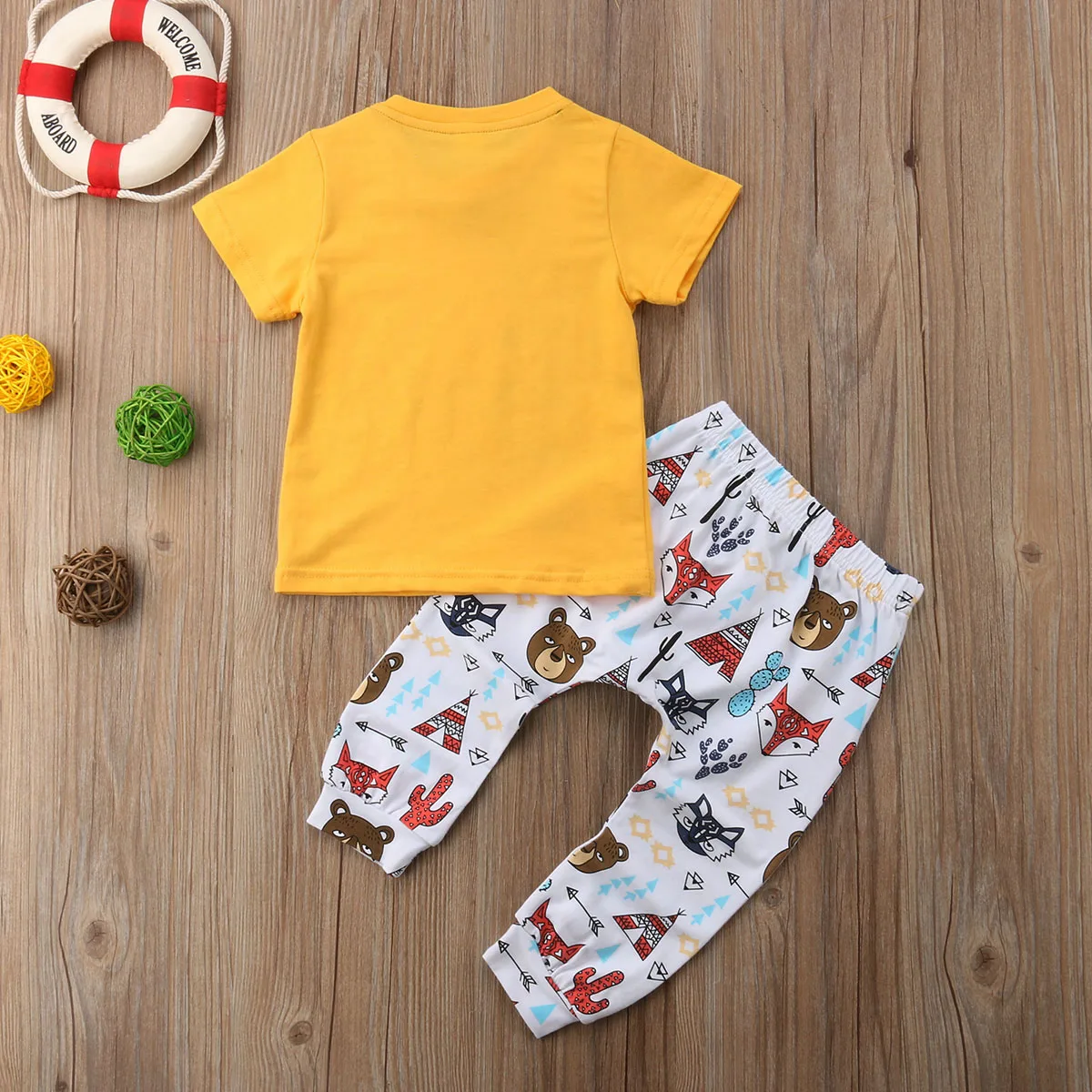 Casual Toddler Kids Boys happy camper Tops T-shirt +Cartoon Printed Pants 2Pcs Outfit Set Kid Clothes |