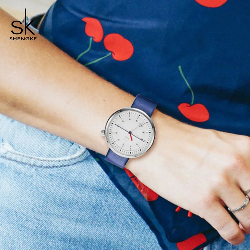Shengke 2019 новые модные креативные кварцевые часы женские синие кожаные SK Relogio Feminino