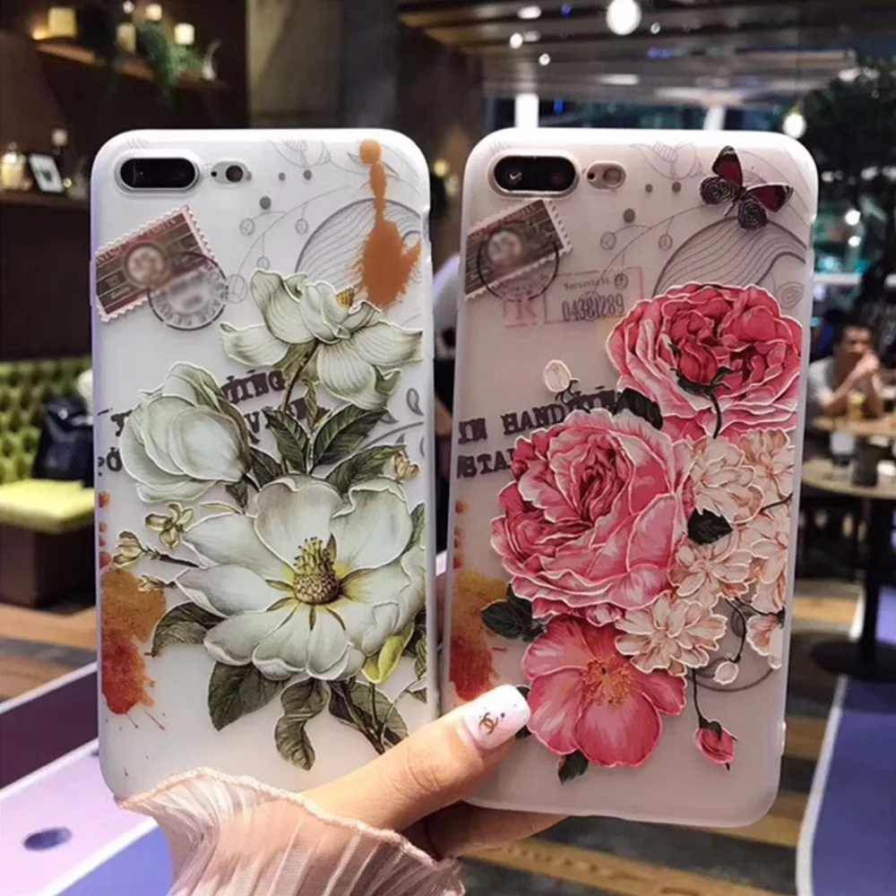 Qushar красивый цветок печати чехол для iPhone 6 plus 6S Plus силиконовый Cute 3D рельеф задняя