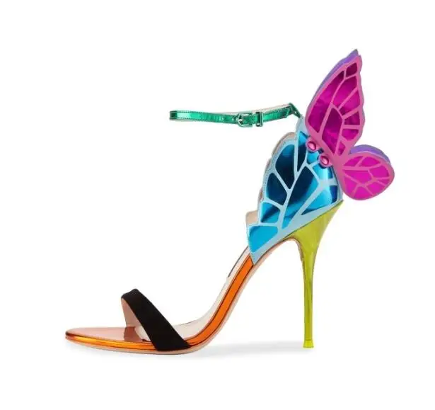 

Женские босоножки Moraima Snc с разноцветными крыльями, туфли-гладиаторы с открытым носком на тонком каблуке, обувь с ремешком на щиколотке и крыльями бабочки, лето