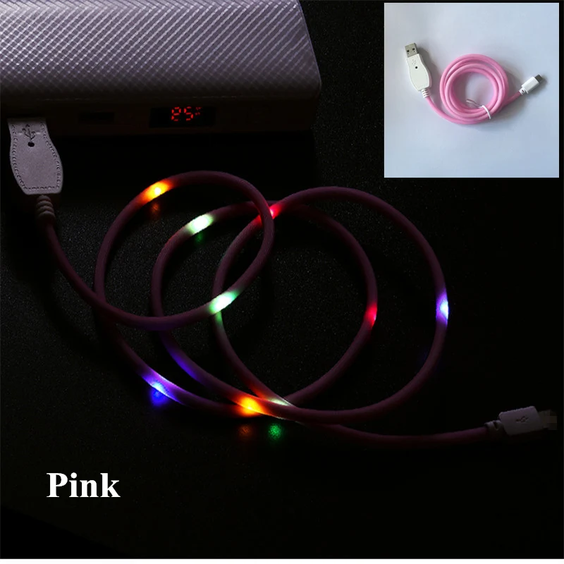Pink color Звуковой Голосовое управление Светодиодный светильник кабель для вспышки типа C Micro для iphone Ios Android телефон Быстрая зарядка USB синхронизация данных зарядное устройство - Тип штекера: Pink color