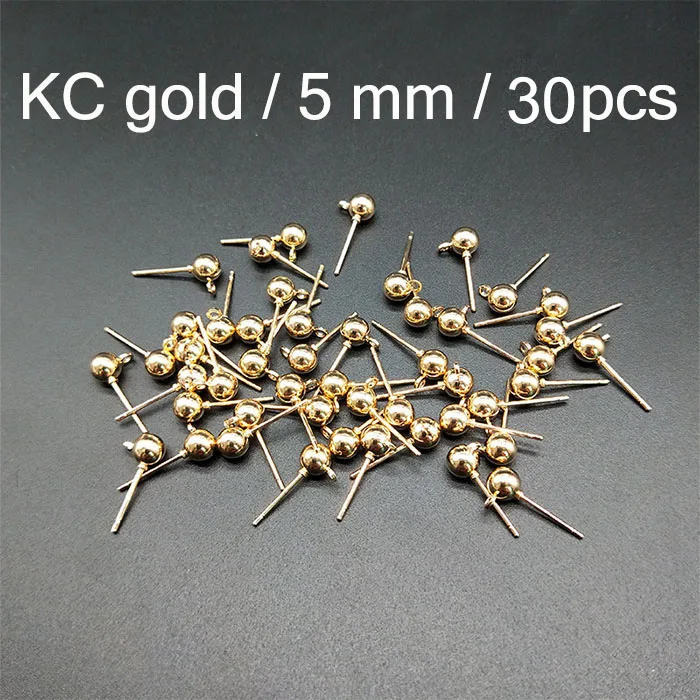 kc gold 5mm 30pcs DIY ювелирные аксессуары ‒ серёжки 30 шт Металлические серьги-гвоздики мяч иглы и 100 шт. пусеты для серёжек 100 шт. Открытый круг кольца для прыжков - Цвет: kc gold 5mm 30pcs
