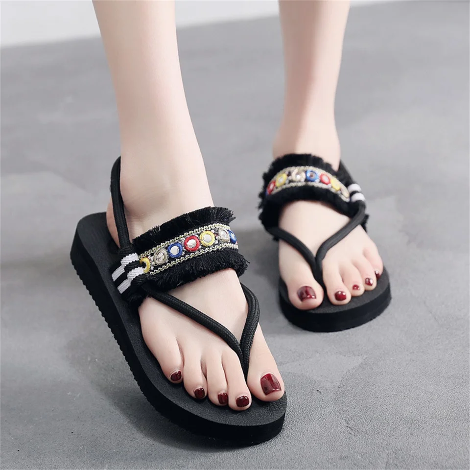 New flip-flops thick-soled sandals and slippers ladies summer fashion outside wearing flat-bottomed women's shoes | Обувь