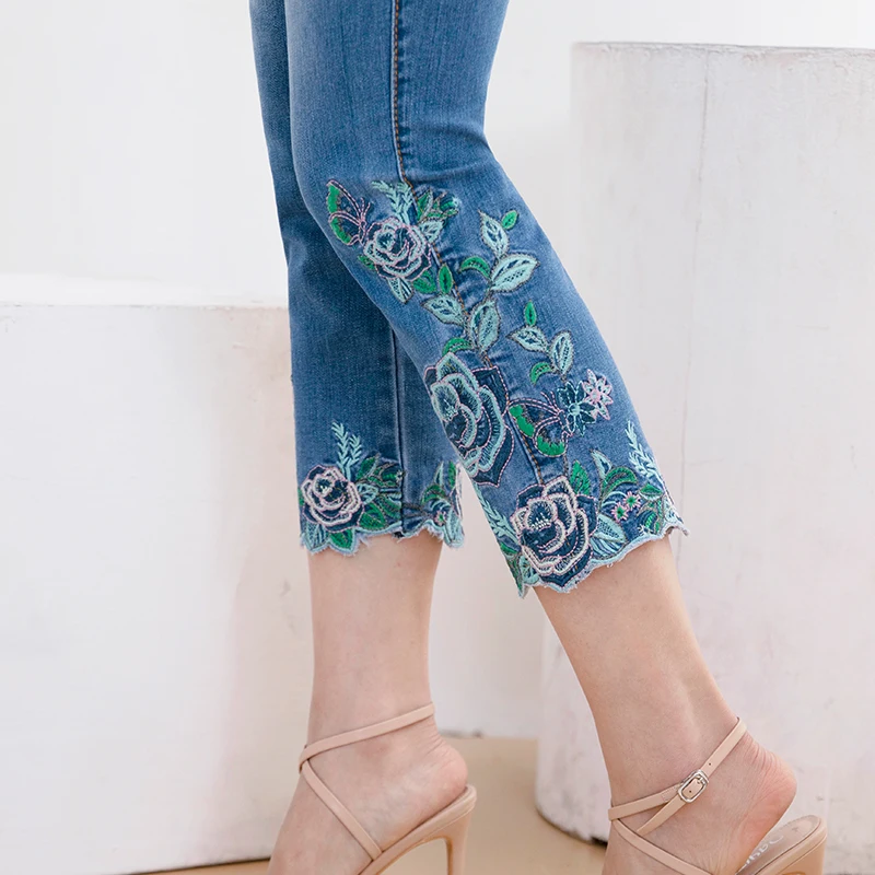 Embroidery Jeans For Women High Waiste Plus Size Fashion skinny Quality Mom Denim pencil Pants |