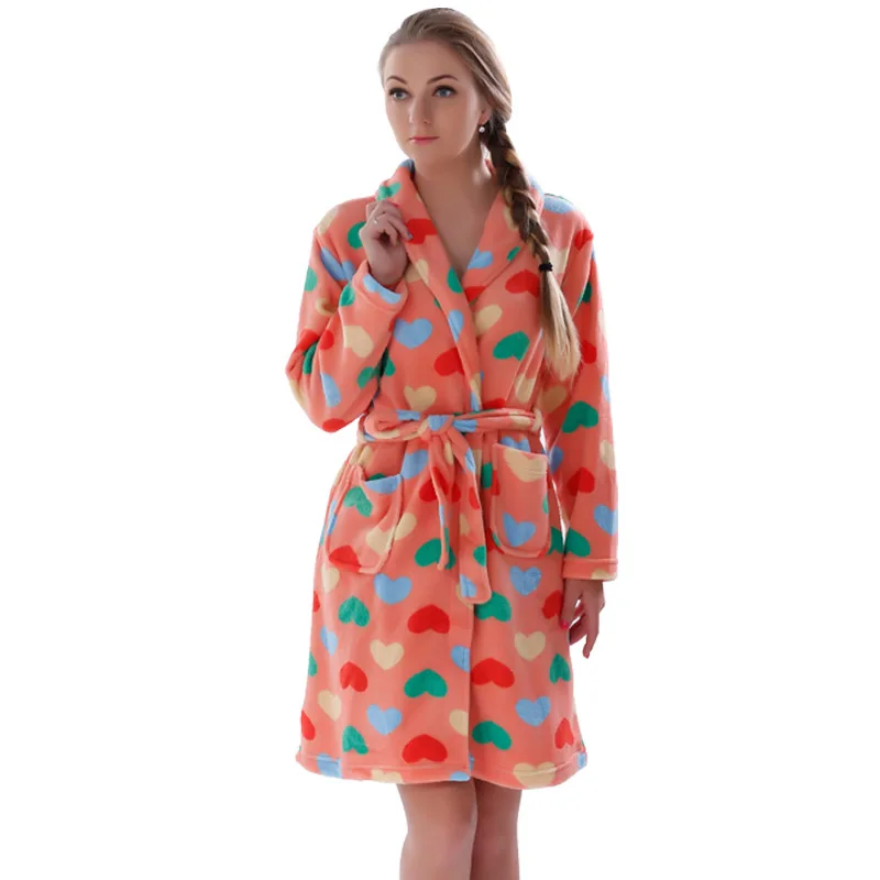 

Ladies Winter Autumn Soft Coral Fleece Bath Robe Love Lingerie Nightwear Kimono Warm Sleepwear Bathrobe For Women