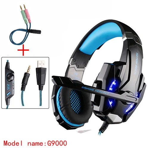 G9000 Blue Adapter KOTION каждый наушник Игровые наушники с микрофоном стерео гарнитура геймерские наушники для компьютера наушники большая игровая гарнитура - Цвет: G9000 Blue Adapter