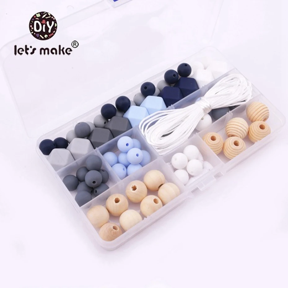 Let's Make Unfinished Crafts Set Chewable Silicone Round Hex Beads DTY Jewelry Nursing Necklace Accessories Baby Teether | Мать и