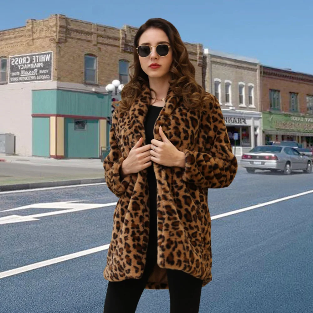 

YJSFG HOUSE High quality Luxury Faux Fur coat for Women Coat Winter Warm Fashion Women Leopard Print faux fur Coats Jacket