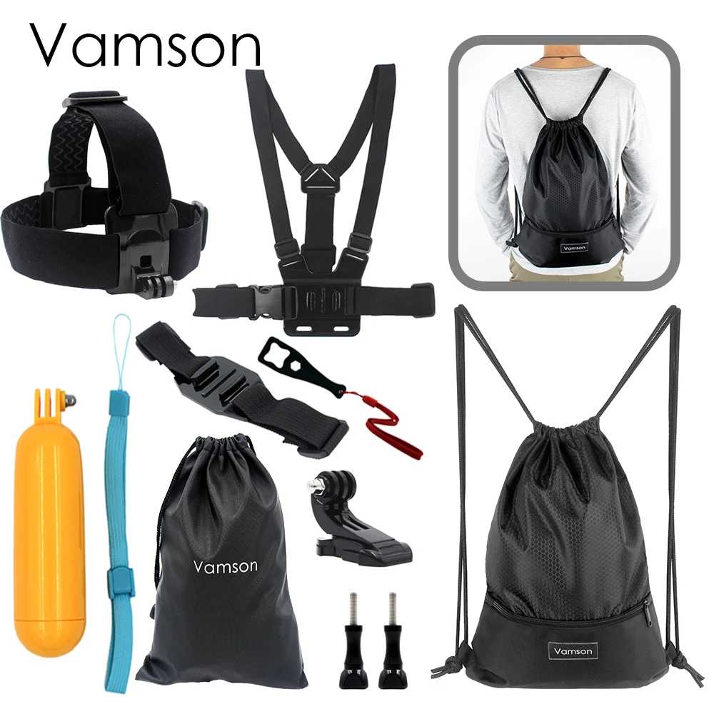 

Комплект аксессуаров 9 в 1 Vamson для Gopro, нагрудный ремень, штатив, монопод, гаечный ключ для Gopro Hero 5 4 3 для Xiaomi, Yi VS19