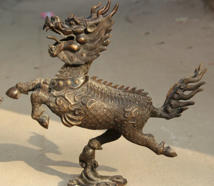 JP S0524 19&quot Chinese Bronze Folk exorcise Beast Kylin Chi-lin Qilin sculpture Statue Pair Discount 35% | Дом и сад