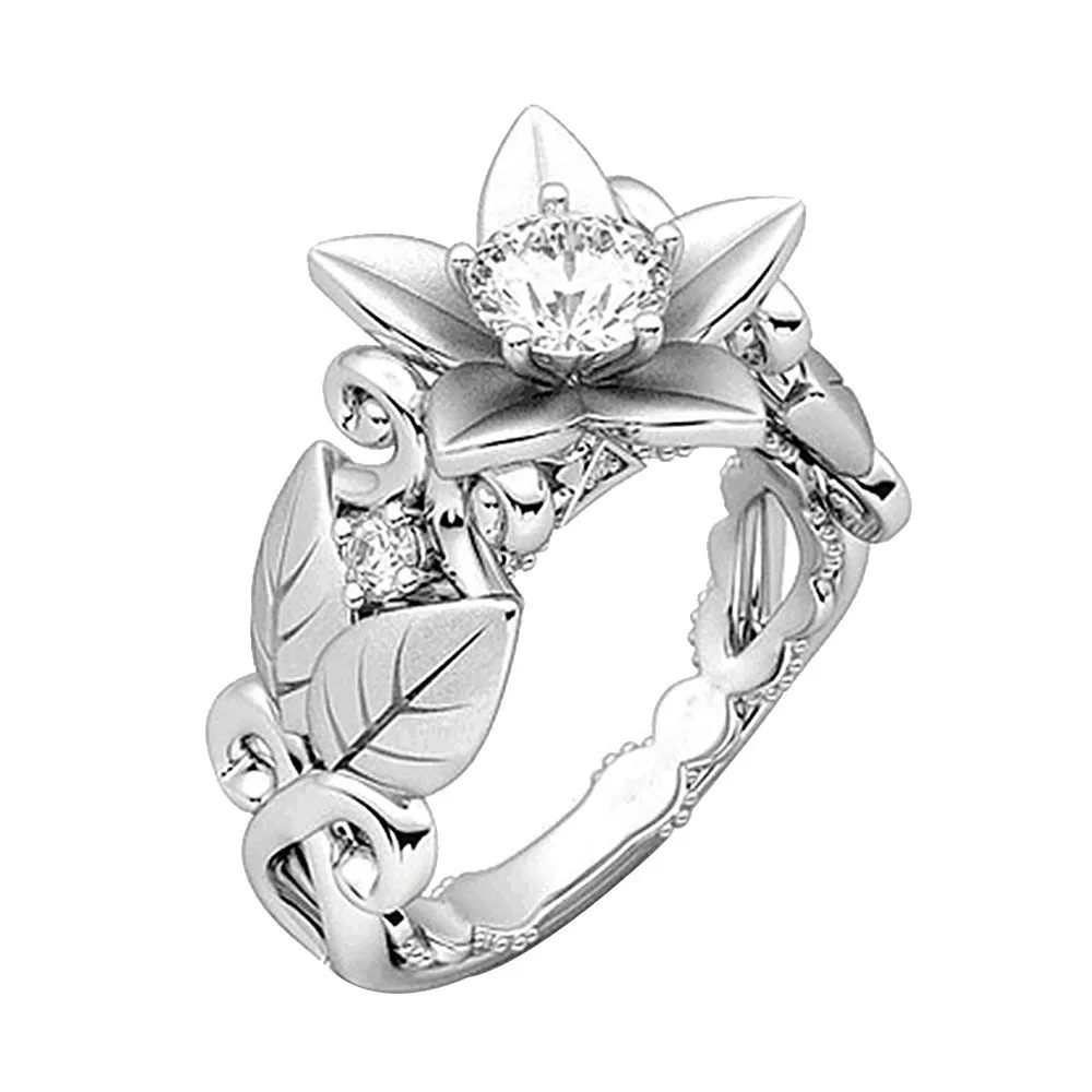 Женское серебряное обручальное кольцо с кубическим цирконием Lucky Flower Leaf