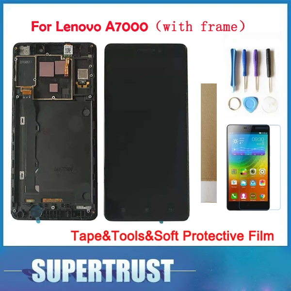 

Оригинальный ЖК-дисплей 5,5 дюйма для Lenovo A7000 + дигитайзер сенсорного экрана в сборе с черной рамкой + лента и инструменты и мягкая пленка
