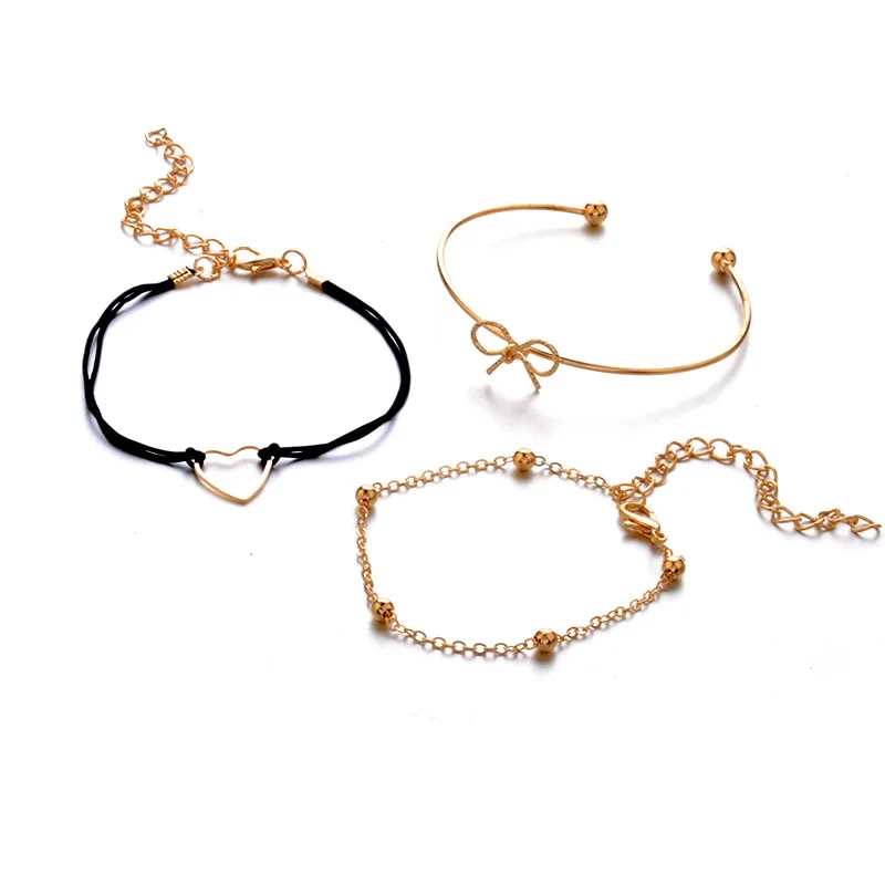3 Pcs/set Fashion Bohemia Bow Knot Heart Rope Charm Bracelet Set Women Gold Color Chain Link Braclet Pendant Handmade Jewelry | Украшения и