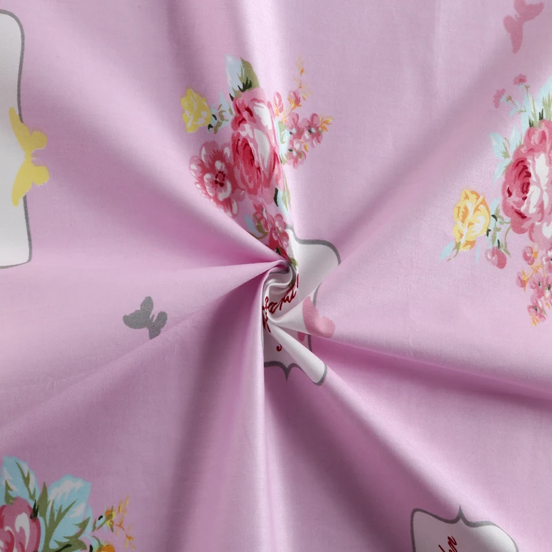 Романтическая синяя и розовая хлопковая ткань с принтом больших роз 50x160 см