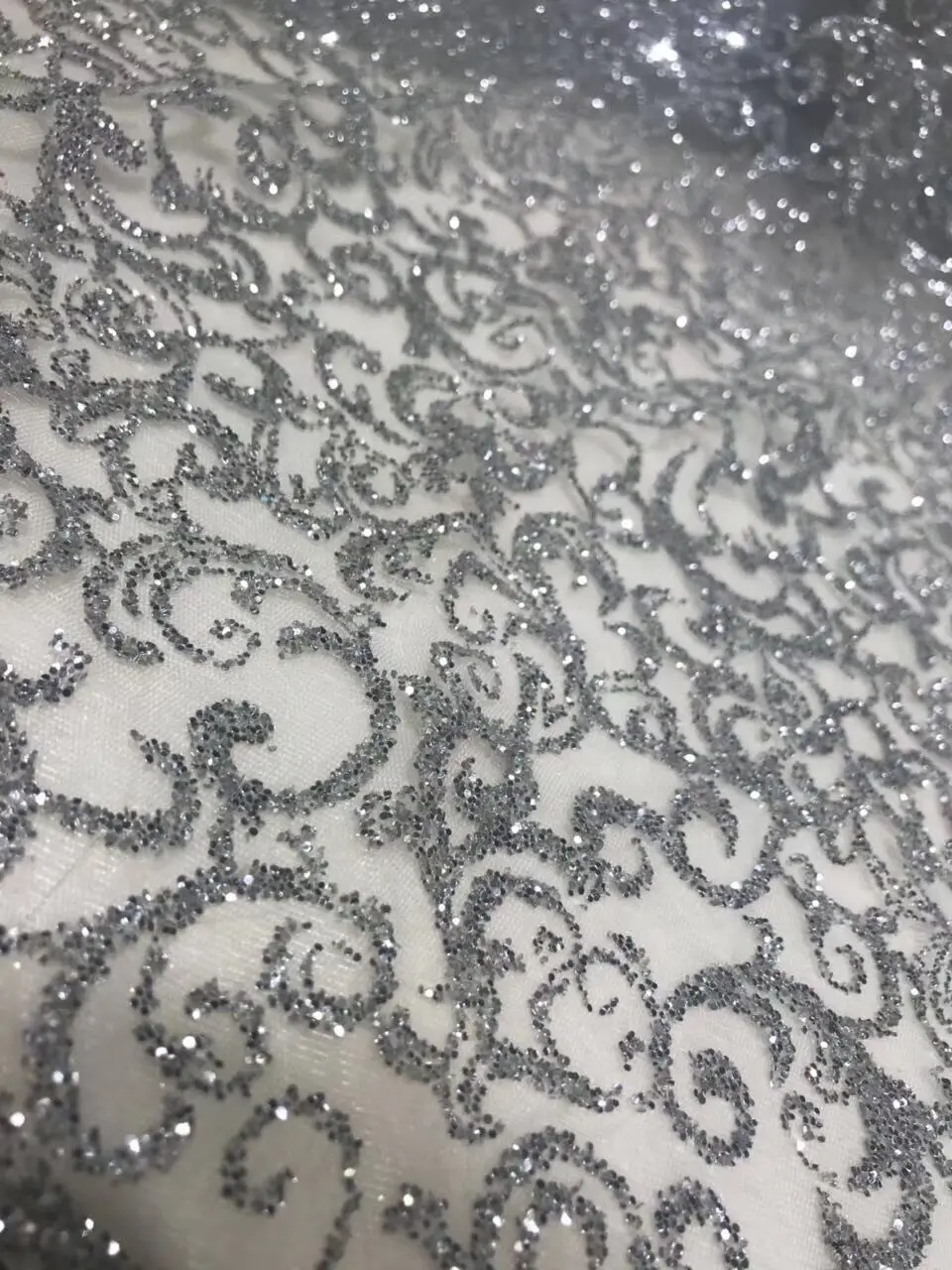 5 ярдов французская кружевная ткань Серебряная блестящая Сетка Тюль Ткань