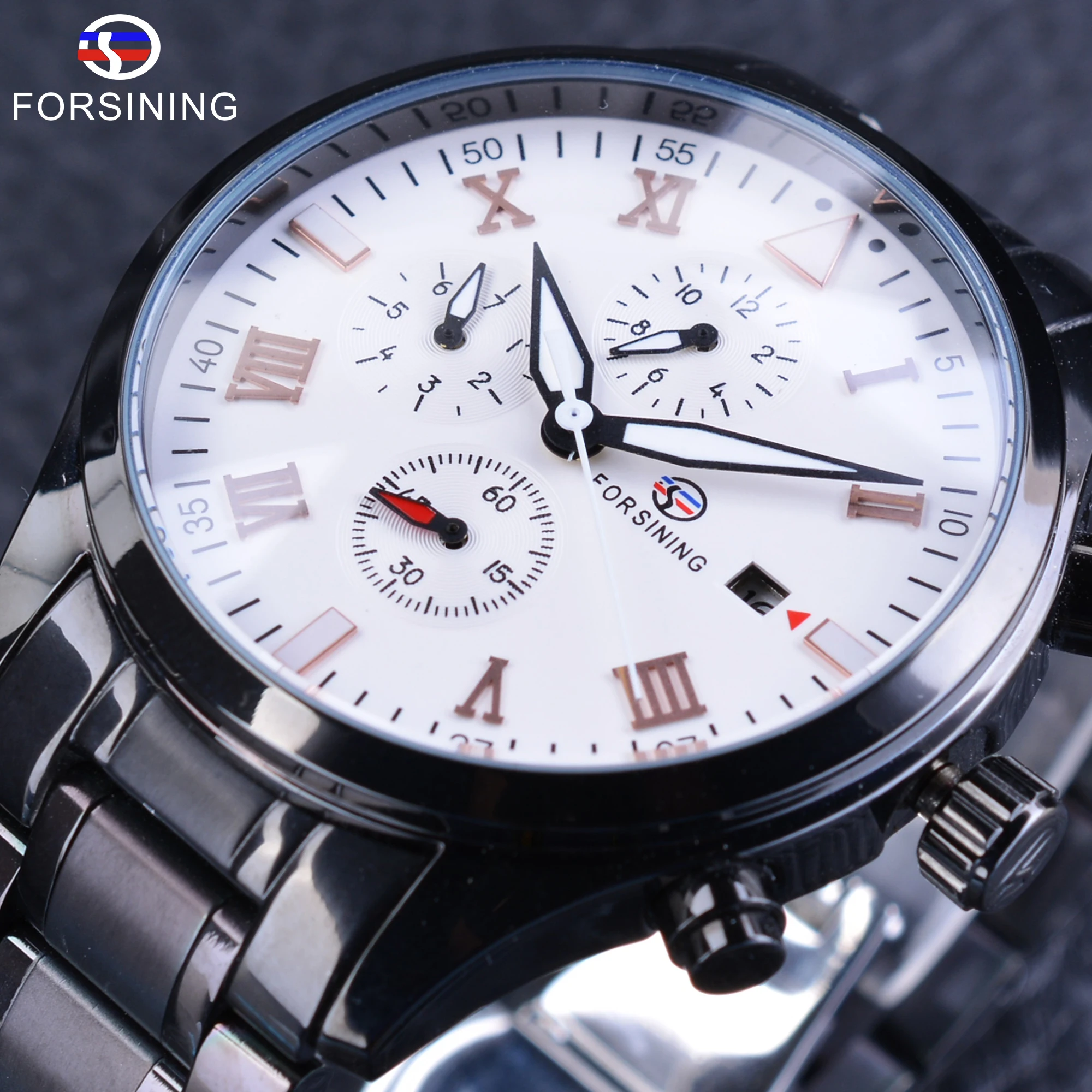 Forsining Black Steel Luminous Hands Waterproof Stainless Steel Steampunk Clock Men Male Automatic Wrist Watch Top Brand Luxury