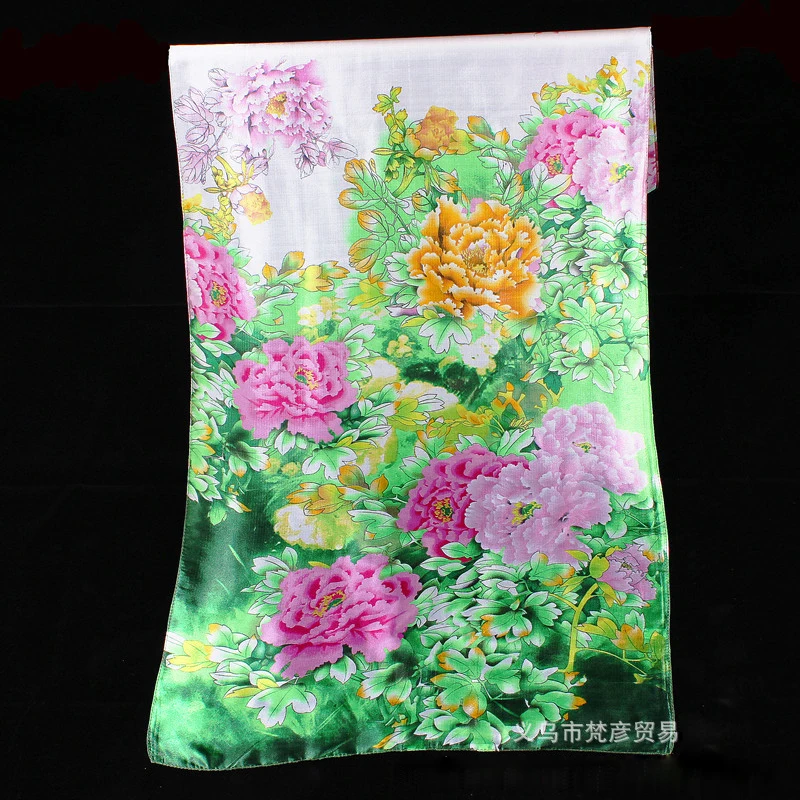 Женский атласный шарф из искусственного шелка винтажный с цветочным принтом