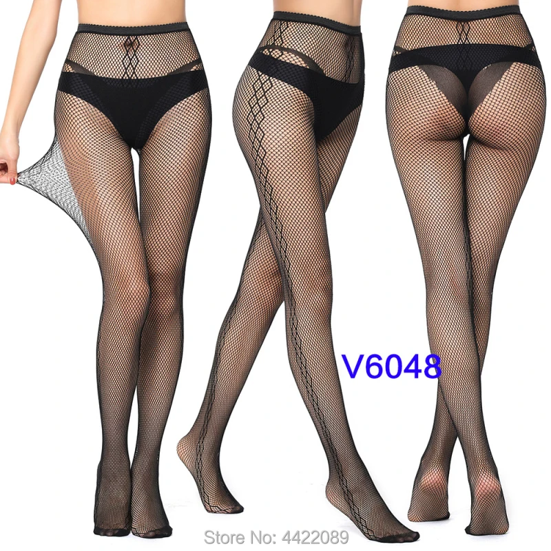 V6048 Женские колготки, чулки, женские высокие сетчатые чулки, прозрачные колготки с вышивкой, женские черные сетчатые Чулочные изделия - Цвет: V6048