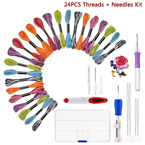 Threads Needles Kit Набор разноцветных игл для вышивания, набор ниток для вышивания, набор для вязания, набор для рукоделия, Швейные аксессуары с пинцетом - Цвет: Threads Needles Kit
