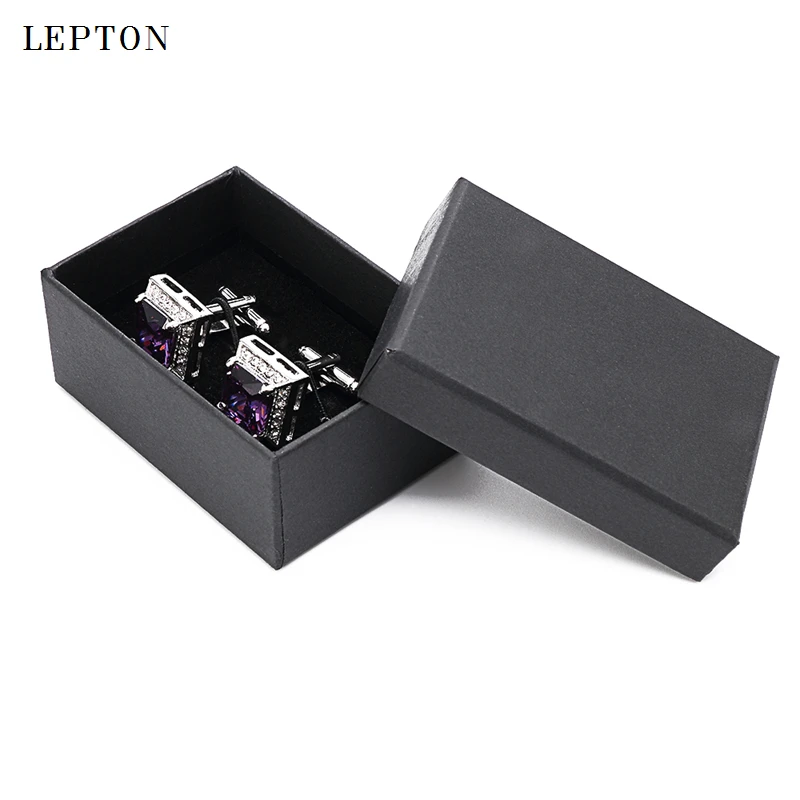 

Hot Sales Purple AAA Zircon Cufflinks Luxury Brand High Quality Crystal Groom wedding cuff links for mens With Gift Box gemelos