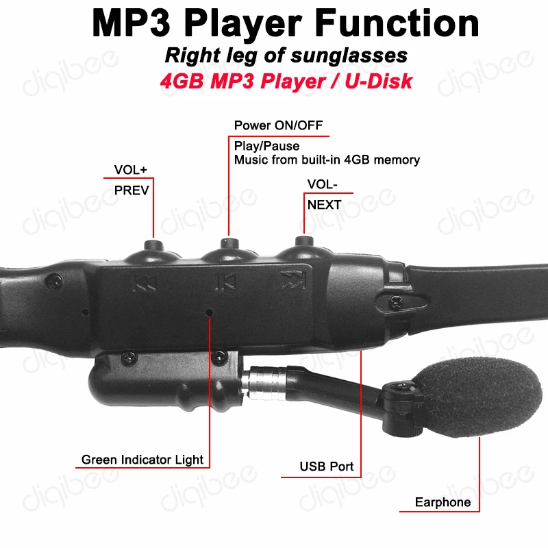 Смарт очки Bluetooth гарнитура наушники поляризационные солнцезащитные 4 Гб MP3 плеер